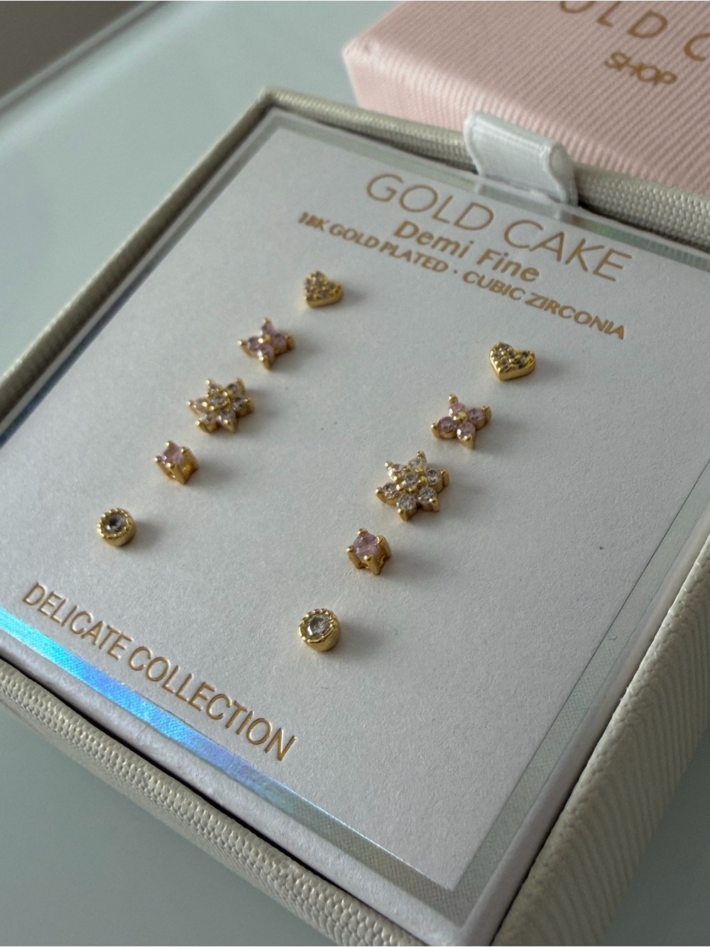 18K Gold-Plated Pink & Gold dainty Stud Earring Set - Picture 3 of 4